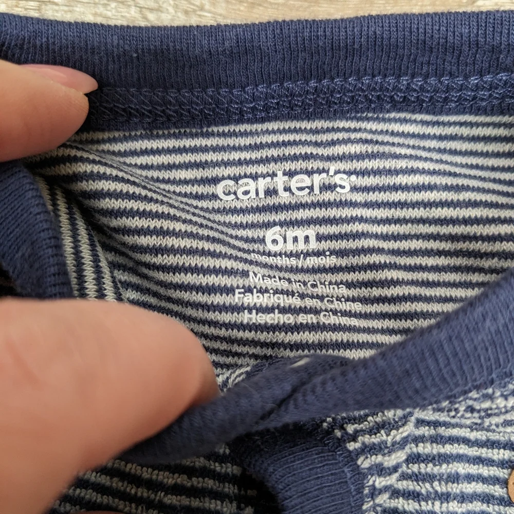 NWT Carter's Bear Blue Striped Snap Button Sleep and Play Footie Size 3-6 Months